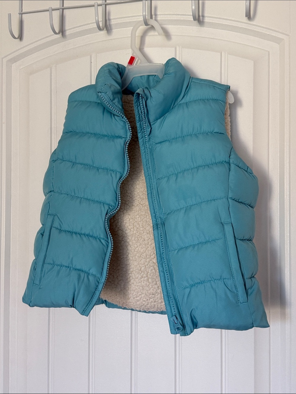 GAP Kids Turquoise Puffer Vest with Sherpa Lining